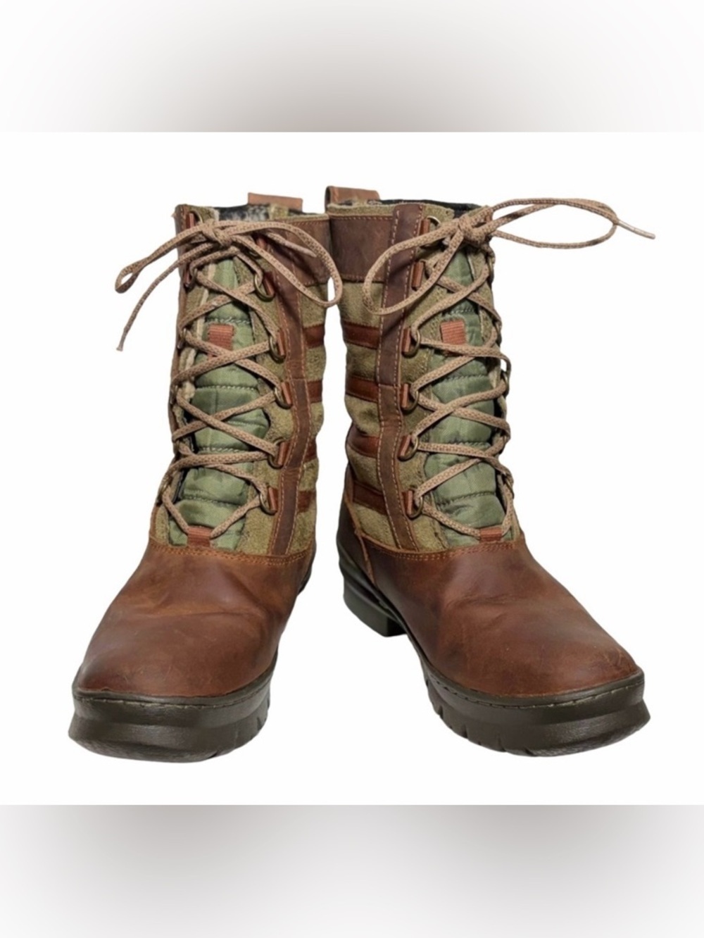 Keen Leather & Suede Two-Toned Brown & Green Lace-Up Snow & Rain Boots, Size 8 - Picture 2 of 16